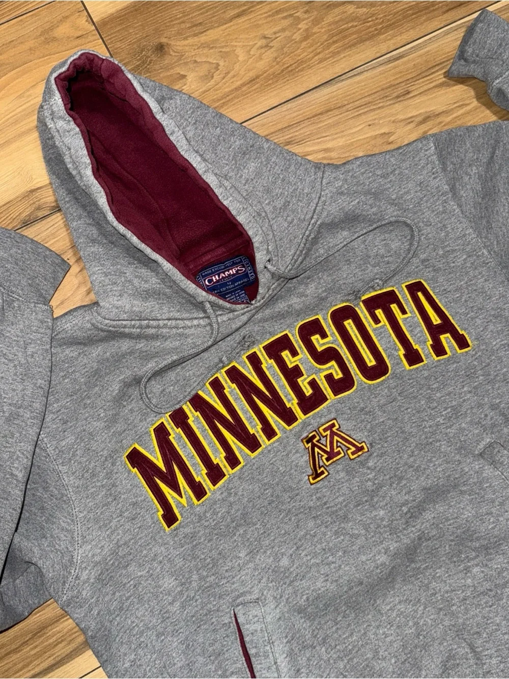 Vintage Y2K University Of Minnesota Champs Tag Embroidered Hoodie Drawstring S
